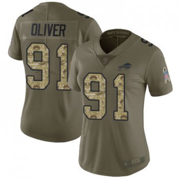 Bills #91 Ed Oliver Olive Camo Women's Stitched Football Limited 2017 Salute to Service Jersey