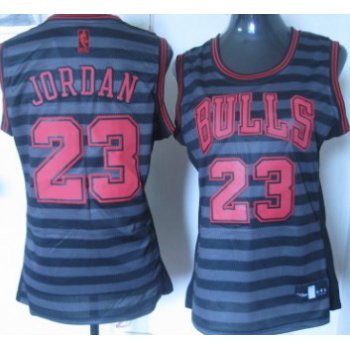 Chicago Bulls #23 Michael Jordan Gray With Black Pinstripe Womens Jersey