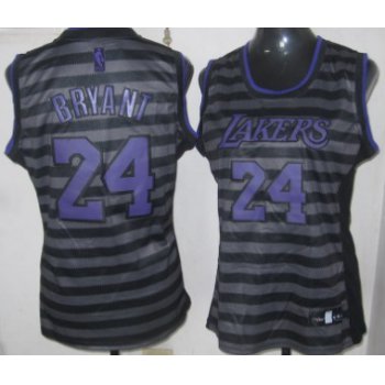 Los Angeles Lakers #24 Kobe Bryant Gray With Black Pinstripe Womens Jersey