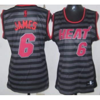 Miami Heat #6 LeBron James Gray With Black Pinstripe Womens Jersey