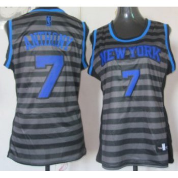 New York Knicks #7 Carmelo Anthony Gray With Black Pinstripe Womens Jersey