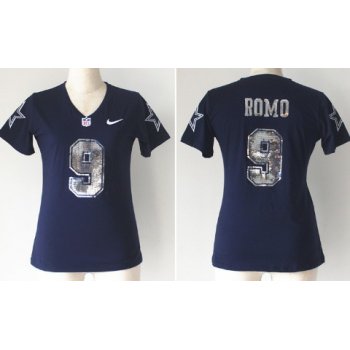 Nike Dallas Cowboys #9 Tony Romo Handwork Sequin Lettering Fashion Blue Womens Jersey