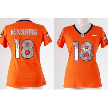 Nike Denver Broncos #18 Peyton Manning Handwork Sequin Lettering Fashion Orange Womens Jersey