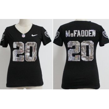 Nike Oakland Raiders #20 Darren McFadden Handwork Sequin Lettering Fashion Black Womens Jersey