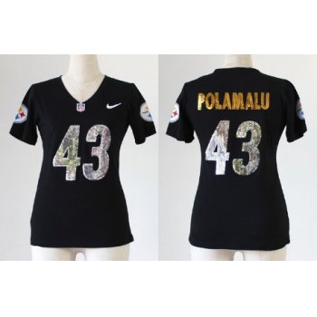 Nike Pittsburgh Steelers #43 Troy Polamalu Handwork Sequin Lettering Fashion Black Womens Jersey