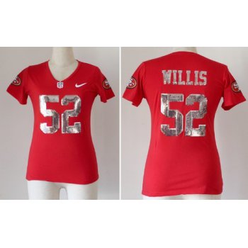 Nike San Francisco 49ers #52 Patrick Willis Handwork Sequin Lettering Fashion Red Womens Jersey