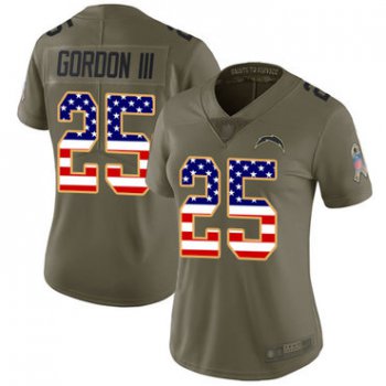 Chargers #25 Melvin Gordon III Olive USA Flag Women's Stitched Football Limited 2017 Salute to Service Jersey