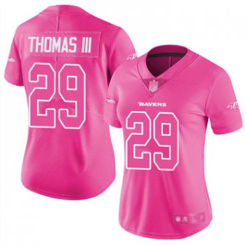 Ravens #29 Earl Thomas III Pink Women's Stitched Football Limited Rush Fashion Jersey