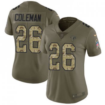 Women's Nike Atlanta Falcons #26 Tevin Coleman Olive Camo Stitched NFL Limited 2017 Salute to Service Jersey