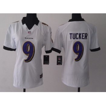 Nike Baltimore Ravens #9 Justin Tucker White Game Womens Jersey