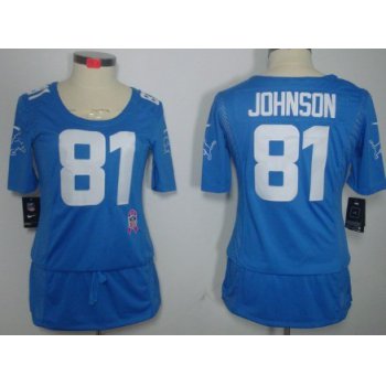 Nike Detroit Lions #81 Calvin Johnson Breast Cancer Awareness Light Blue Womens Jersey