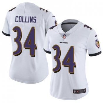 Women's Nike Baltimore Ravens #34 Alex Collins White Stitched NFL Vapor Untouchable Limited Jersey