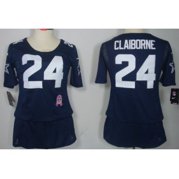 Nike Dallas Cowboys #24 Morris Claiborne Breast Cancer Awareness Navy Blue Womens Jersey