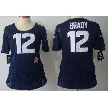 Nike New England Patriots #12 Tom Brady Breast Cancer Awareness Navy Blue Womens Jersey