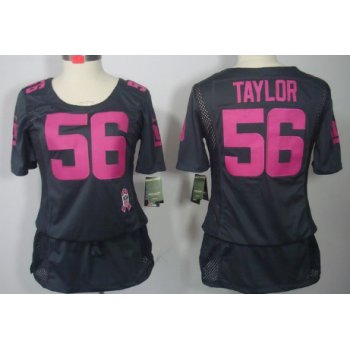 Nike New York Giants #56 Lawrence Taylor Breast Cancer Awareness Gray Womens Jersey