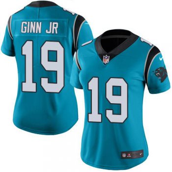 Nike Panthers #19 Ted Ginn Jr Blue Women's Stitched NFL Limited Rush Jersey