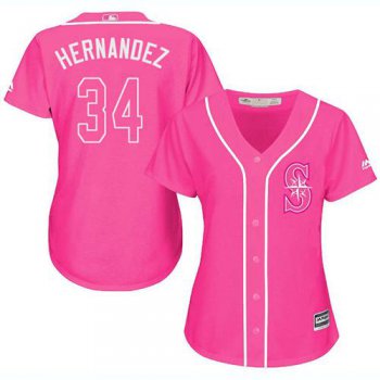 Mariners #34 Felix Hernandez Pink Fashion Women's Stitched Baseball Jersey