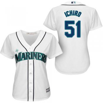 Mariners #51 Ichiro Suzuki White Women's Fashion Stitched Baseball Jersey