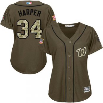 Nationals #34 Bryce Harper Green Salute to Service Women's Stitched Baseball Jersey