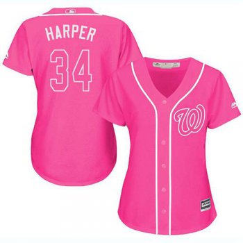 Nationals #34 Bryce Harper Pink Fashion Women's Stitched Baseball Jersey