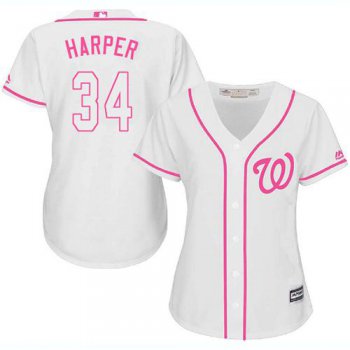 Nationals #34 Bryce Harper White Pink Fashion Women's Stitched Baseball Jersey