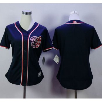 Nationals Blank Navy Blue Alternate 2 Women's Stitched Baseball Jersey