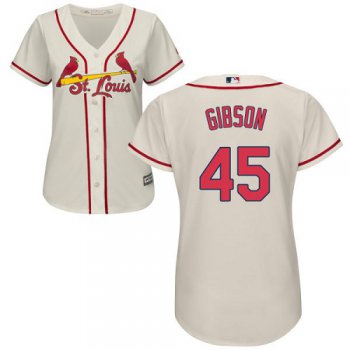 Cardinals #45 Bob Gibson Cream Alternate Women's Stitched Baseball Jersey