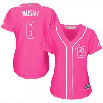Cardinals #6 Stan Musial Pink Fashion Women's Stitched Baseball Jersey