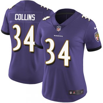 Women's Nike Baltimore Ravens #34 Alex Collins Purple Team Color Stitched NFL Vapor Untouchable Limited Jersey