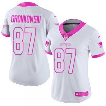 Nike Patriots #87 Rob Gronkowski White Pink Women's Stitched NFL Limited Rush Fashion Jersey