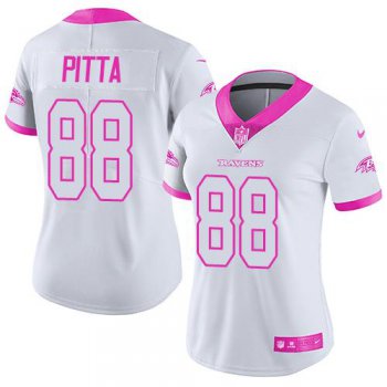 Nike Ravens #88 Dennis Pitta White Pink Women's Stitched NFL Limited Rush Fashion Jersey
