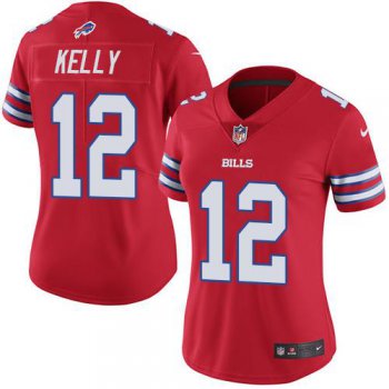 Nike Bills #12 Jim Kelly Red Women's Stitched NFL Limited Rush Jersey