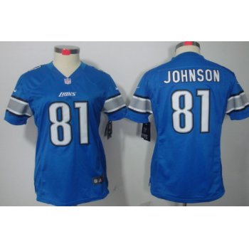 Nike Detroit Lions #81 Calvin Johnson Light Blue Limited Womens Jersey