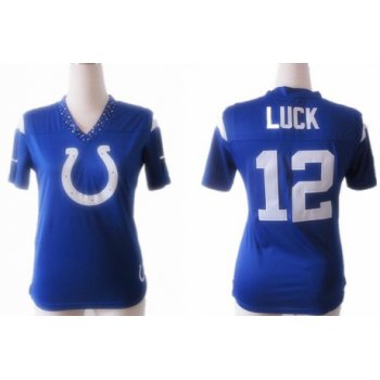 Nike Indianapolis Colts #12 Andrew Luck 2012 Blue Womens Field Flirt Fashion Jersey