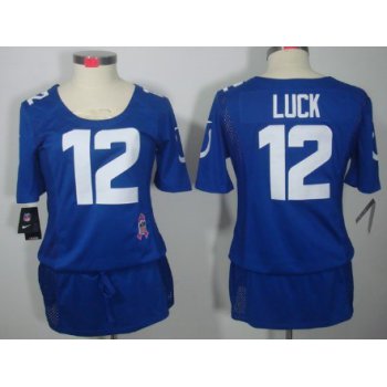 Nike Indianapolis Colts #12 Andrew Luck Breast Cancer Awareness Blue Womens Jersey