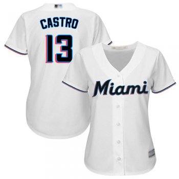 Marlins #13 Starlin Castro White Home Women's Stitched Baseball Jersey