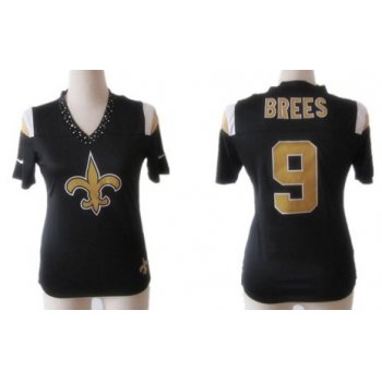 Nike New Orleans Saints #9 Drew Brees 2012 Black Womens Field Flirt Fashion Jersey
