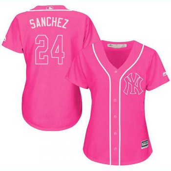 Yankees #24 Gary Sanchez Pink Fashion Women's Stitched Baseball Jersey