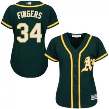 Athletics #34 Rollie Fingers Green Alternate Women's Stitched Baseball Jersey