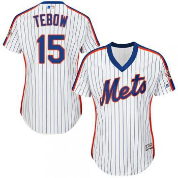 Mets #15 Tim Tebow White(Blue Strip) Alternate Women's Stitched Baseball Jersey