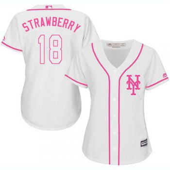 Mets #18 Darryl Strawberry White Pink Fashion Women's Stitched Baseball Jersey