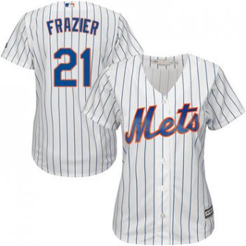 Mets #21 Todd Frazier White(Blue Strip) Home Women's Stitched Baseball Jersey