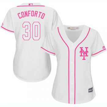 Mets #30 Michael Conforto White Pink Fashion Women's Stitched Baseball Jersey