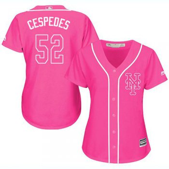 Mets #52 Yoenis Cespedes Pink Fashion Women's Stitched Baseball Jersey