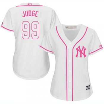 New York Yankees #99 Aaron Judge White Pink Fashion Women's Stitched MLB Jersey