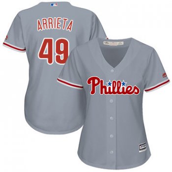 Phillies #49 Jake Arrieta Grey Road Women's Stitched Baseball Jersey