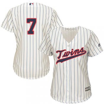 Twins #7 Joe Mauer Cream Strip Alternate Women's Stitched Baseball Jersey