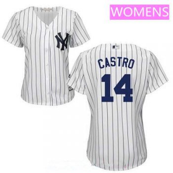 Women's New York Yankees #14 Starlin Castro White Home Stitched MLB Majestic Cool Base Jersey