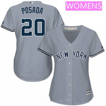 Women's New York Yankees #20 Jorge Posada Retired Gray Road Stitched MLB Majestic Cool Base Jersey