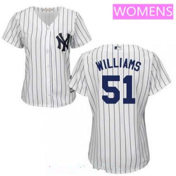Women's New York Yankees #51 Bernie Williams Retired White Home Stitched MLB Majestic Cool Base Jersey
